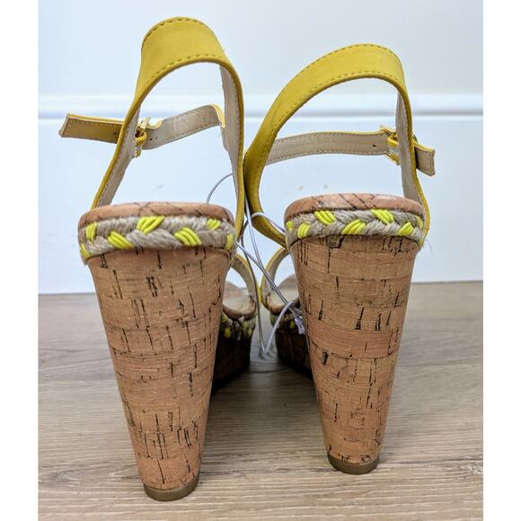 NEW Μe Τoo Montana Sandals 7 Yellow Mustard Platform Slingback Wedge Cork Jute - Picture 8 of 9